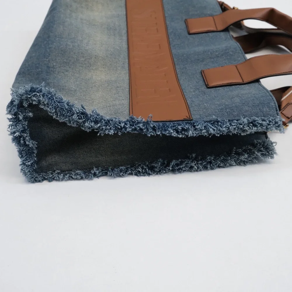Steve Madden Tote Bag Women Blue Denim Frayed Log Large Satchel